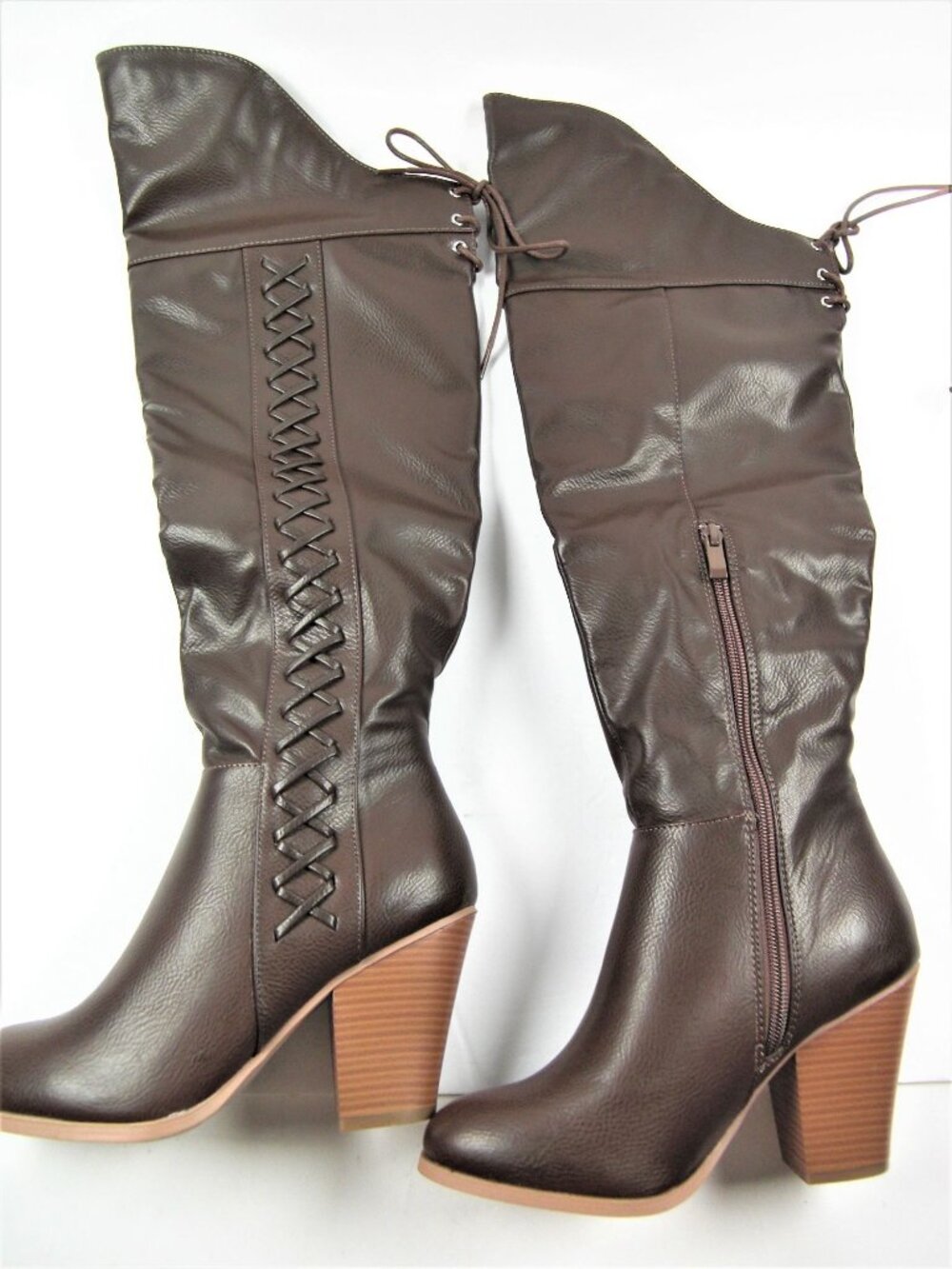 Journee Collection Woman's Spritz Lace Up Over-The-Knee Brown Boots Shoes Size 7